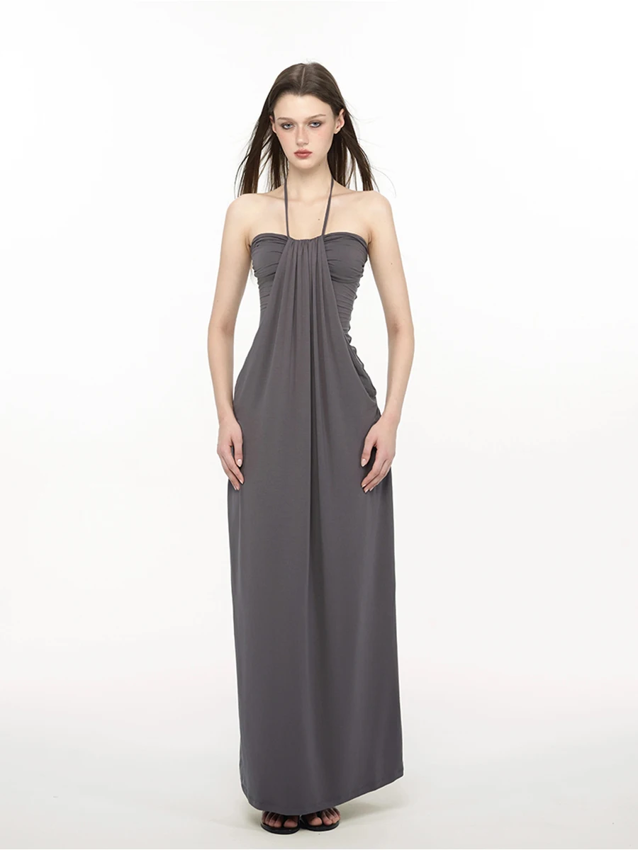 REDDACHiC Elegante Gevlochten Bolero Jurk Set Casual Modal Extra crop Vest Shirring Corset Maxi Halter Jurk Dames Dagelijks gebruik