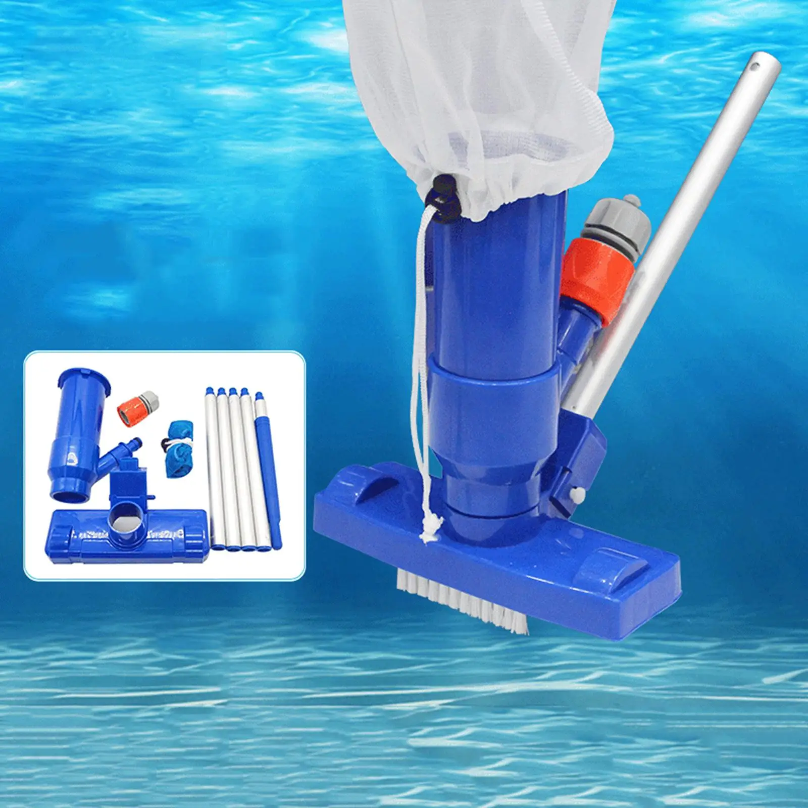 Kit de Limpieza Robótica para Piscinas: Aspirador con Manguera y Jato de Agua, Postes de Aluminio Desmontables para Mantenimiento de Fuentes y Limpieza de Piscinas Domésticas