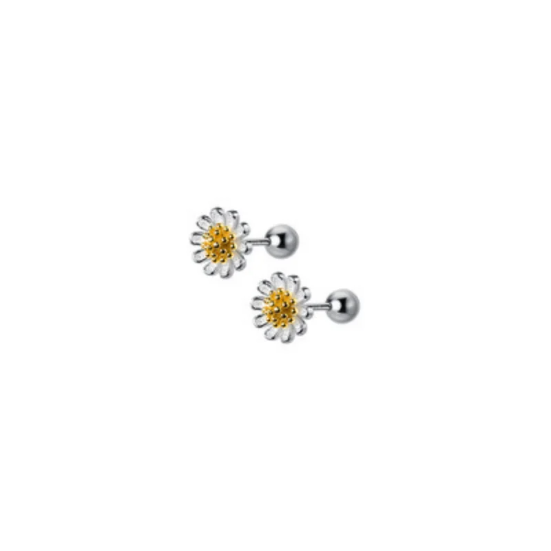 VOQ Silver Color Fashionable Daisy Flower Screw Earrings for Ladies Birthday Gift Jewelry Earings