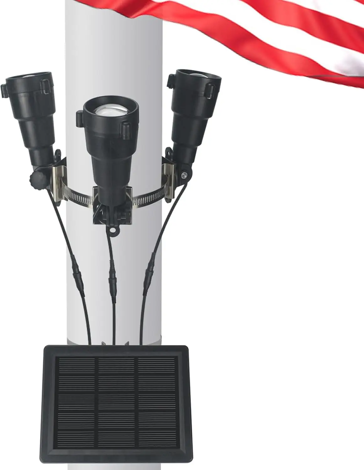 

Flag Pole Light Solar Powered, 3 Super-Spotlights PC Crystal LED, IP65 Waterproof Flagpole Light Solar Powered Fits