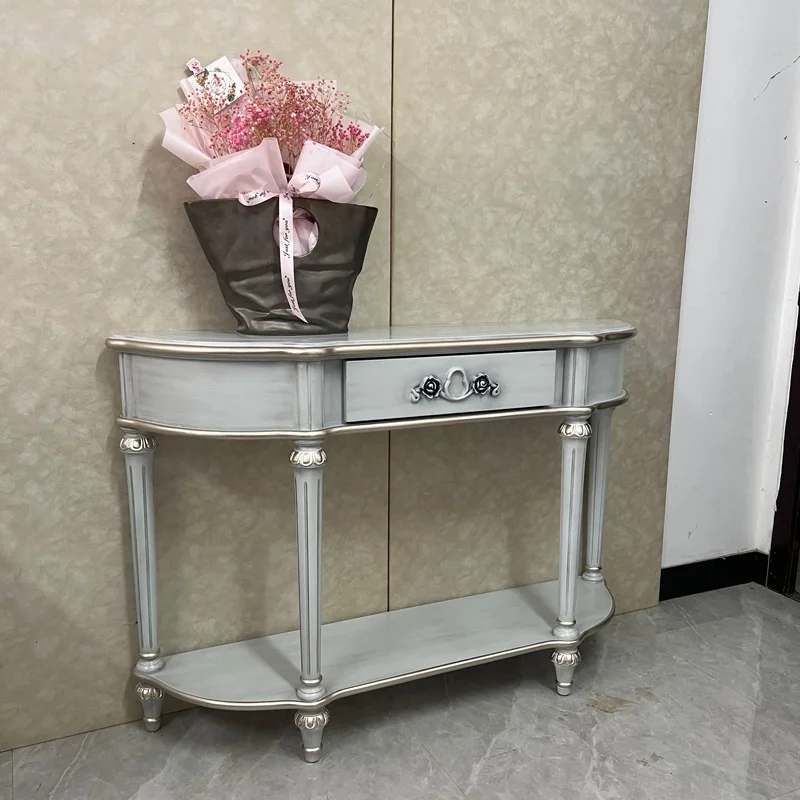 

French retro solid wood porch cabinet, post-modern simple and old decorative cabinet, American light luxury porch