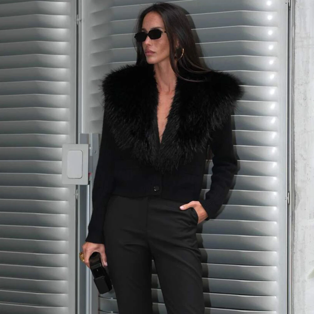 Ticketsx Vintage Plush Knit Sweater Solid Women Button Patchwork Slim Short Cardigan Fashion Female High Street Sweater Cardigan