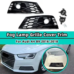 Honeycomb For Audi A4 B9 2016-2018 Front Bumper Fog Light Grille Lamp Grill Cover With Fake ACC Trim Cars Accessories 8WD807681