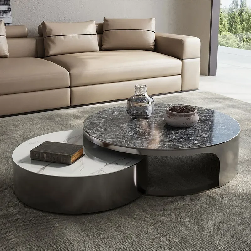 

Coffee Table Small Apartment Stainless Steel Frame Full-Body Rock Board Side Table