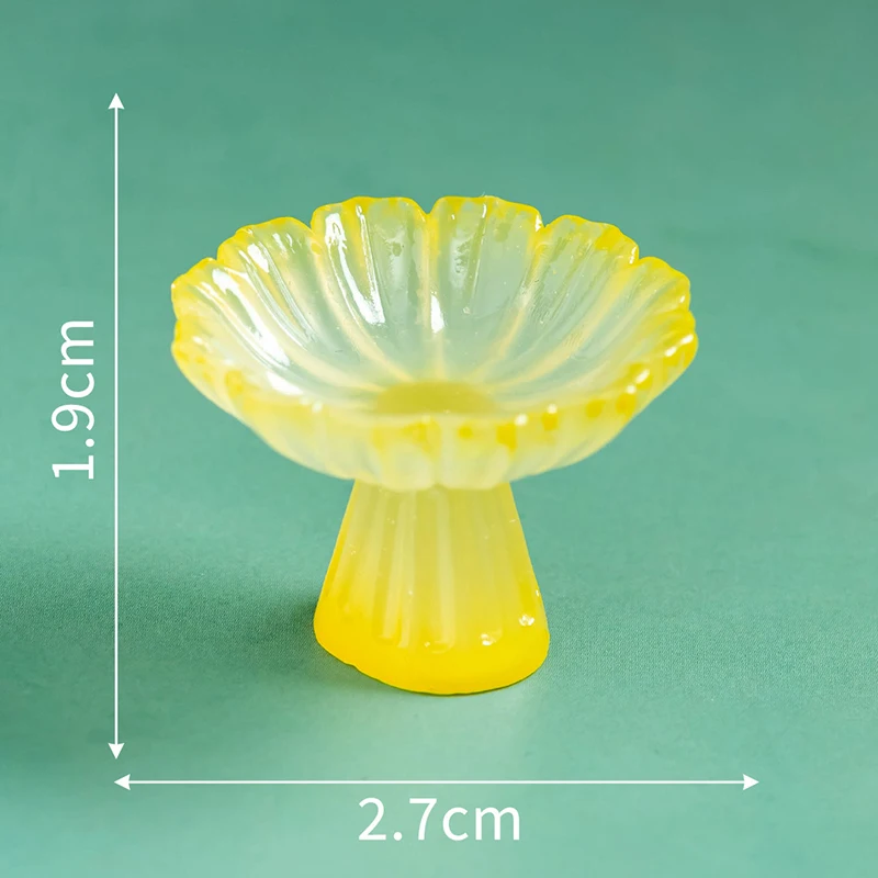 Juego de 4 unidades de plato de fruta en miniatura para casa de muñecas, bandeja alta, plato para pastel, tazón de té, modelo, accesorios de cocina para decoración de casa de muñecas, Juguetes