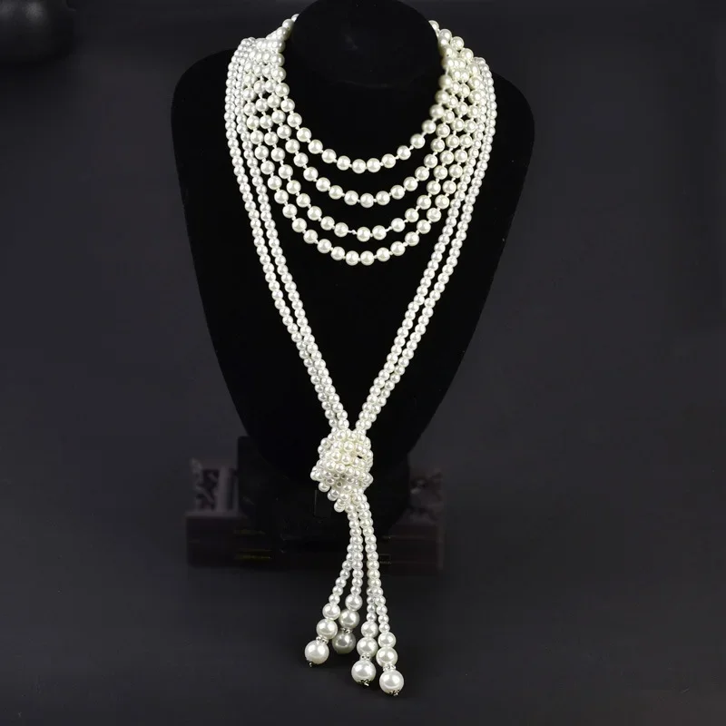 Frauen 1920er Jahre Perlen Halskette Mode Faux Perlen Gatsby Zubehör Vintage Kostüm Schmuck Creme Collares Para Mujer Für Frauen – Detail 4