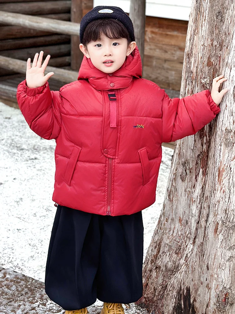 

Thiened down Cotton Jaet for Boys Winter Clothes Sli Bread Sle Coat Warmth Youth Faion Polyester Fabric Zipper Cl...