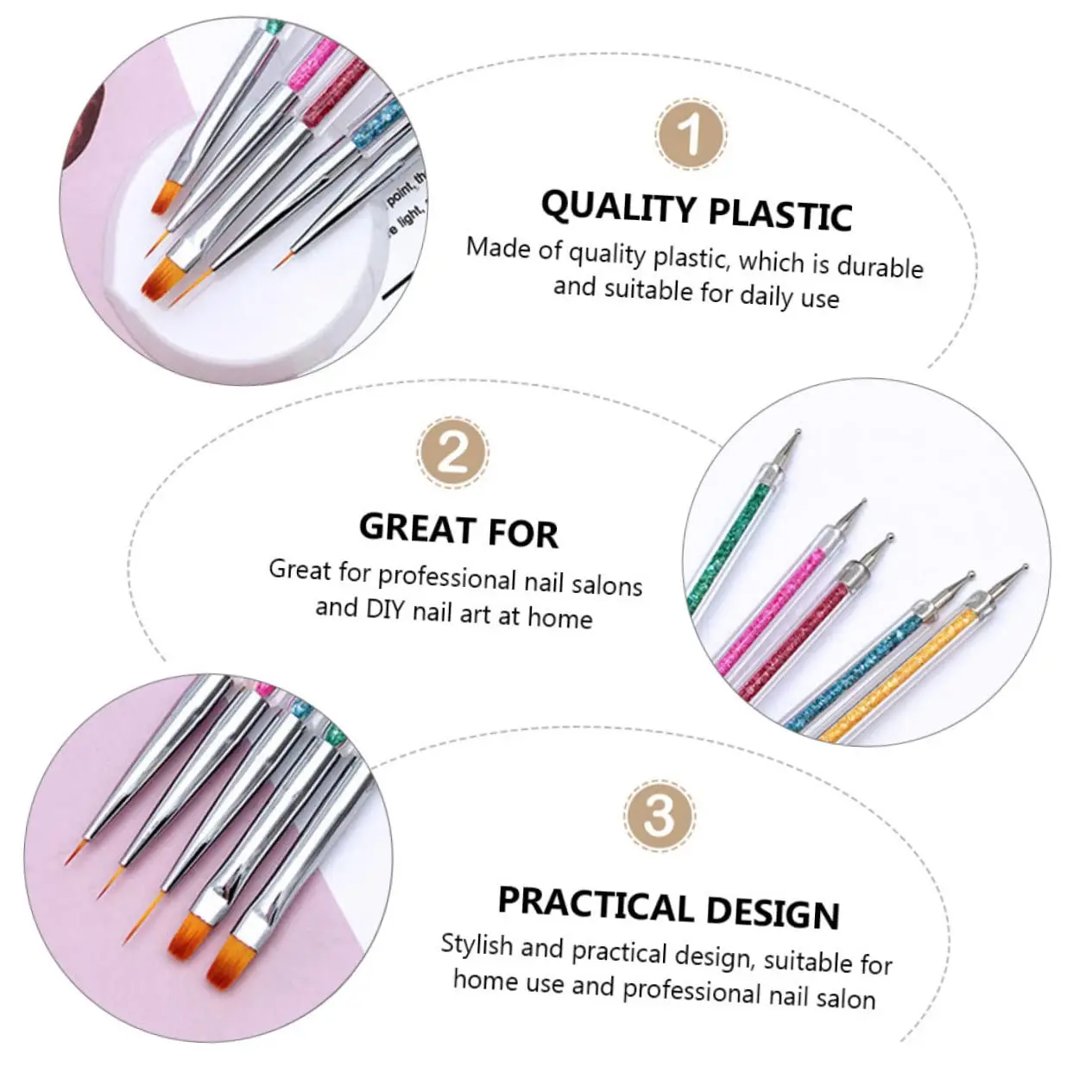 LINMANDA Pennelli per nail art 5 pezzi Pennello per fodera per unghie fine a doppia estremità Penna per punteggiare Strumenti per disegno di dettagli per smalto gel per unghie