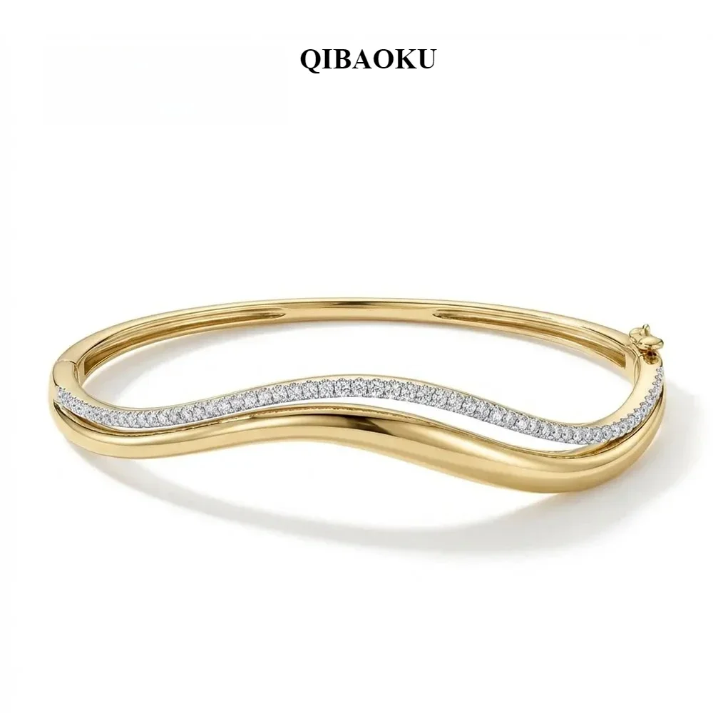 NASIAMoissanite Double Wavy Bangle Bracelets for Women GRA 1.5mm Diamond s925 Sterling Silver Plated 18K Bracelet 2026