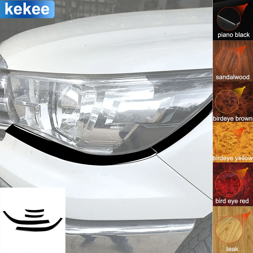 

For Toyota Hilux 2015-2021 Headlight Eyebrows Trim Strip Cover Soft Piano Black Stickers Car Sticker Exterior Accessories