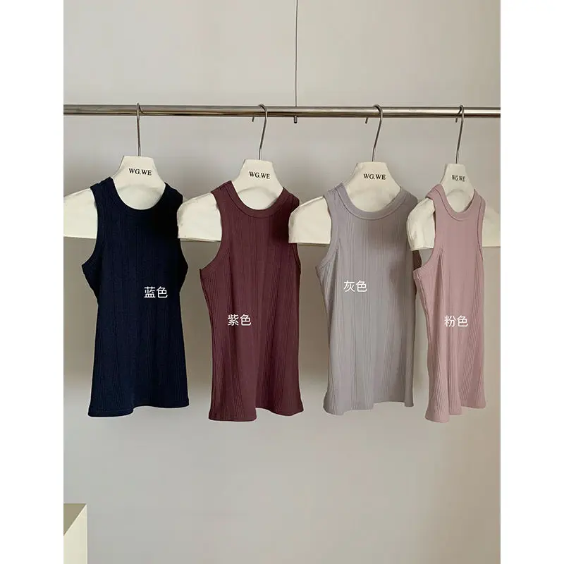 Wholesale Slim Fit Sleeveless Tops Cotton T Shirt Women 2024 Summer Solid Simple Tee Shirts Korean Pop Basic Tank Top
