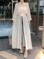 Summer Sheer Long Jackets Women Sun-proof Fashion Elastic Waist Tunic See Through Thin Korean Style Breathable Casual Solid Soft