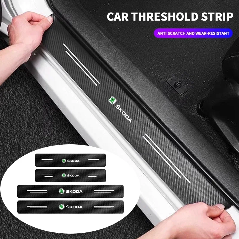 

Carbon Fiber Car Door Threshold Plate Protector Stickers For Skoda Octavia Superb Rapid Kodiaq Karoq Fabia Kamiq Roomster Citigo
