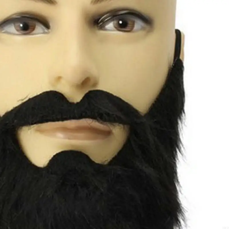 10CD Black Fake Beard Costume Halloween Mustache Hair Disguise Accessories