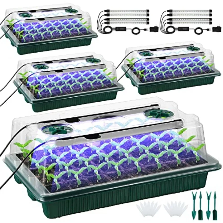 Pack Seed Starter Tray with Grow Light, 80 Cell Indoor Greenhouse Seed Starting Set with Humidity Dome, 360° Full Spectrum LED,