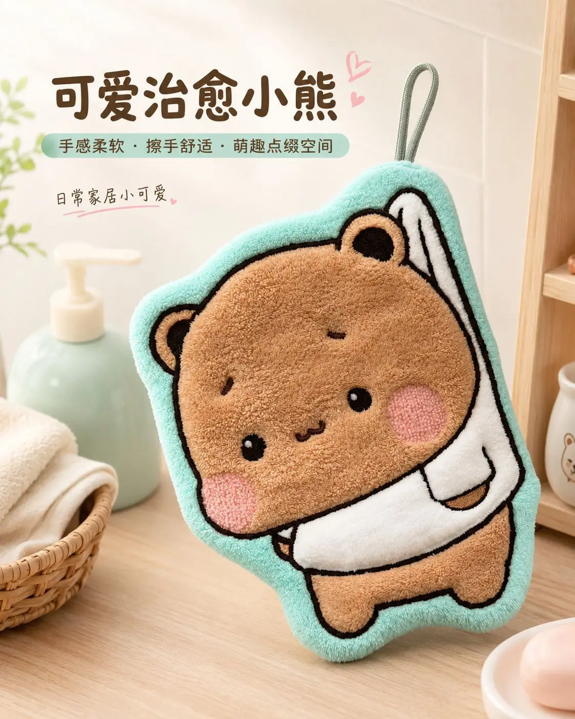 Kawaii Soft Bubu Dudu Handtuch, doppellagig, dick, saugfähig, aus Korallenfleece, zum Aufhängen, niedliches Cartoon-Handtuch für Zuhause – Detail 4