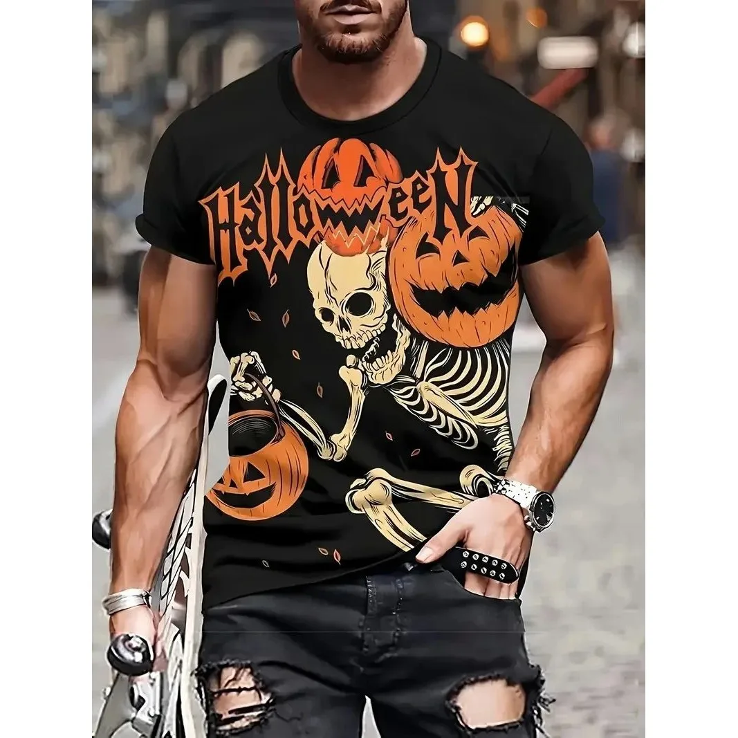 Cseta con Estampado de Terror Saniento para loween, Estilo Cleanfit, Manga Corta, Tela de Lino, Cseta para Mujer