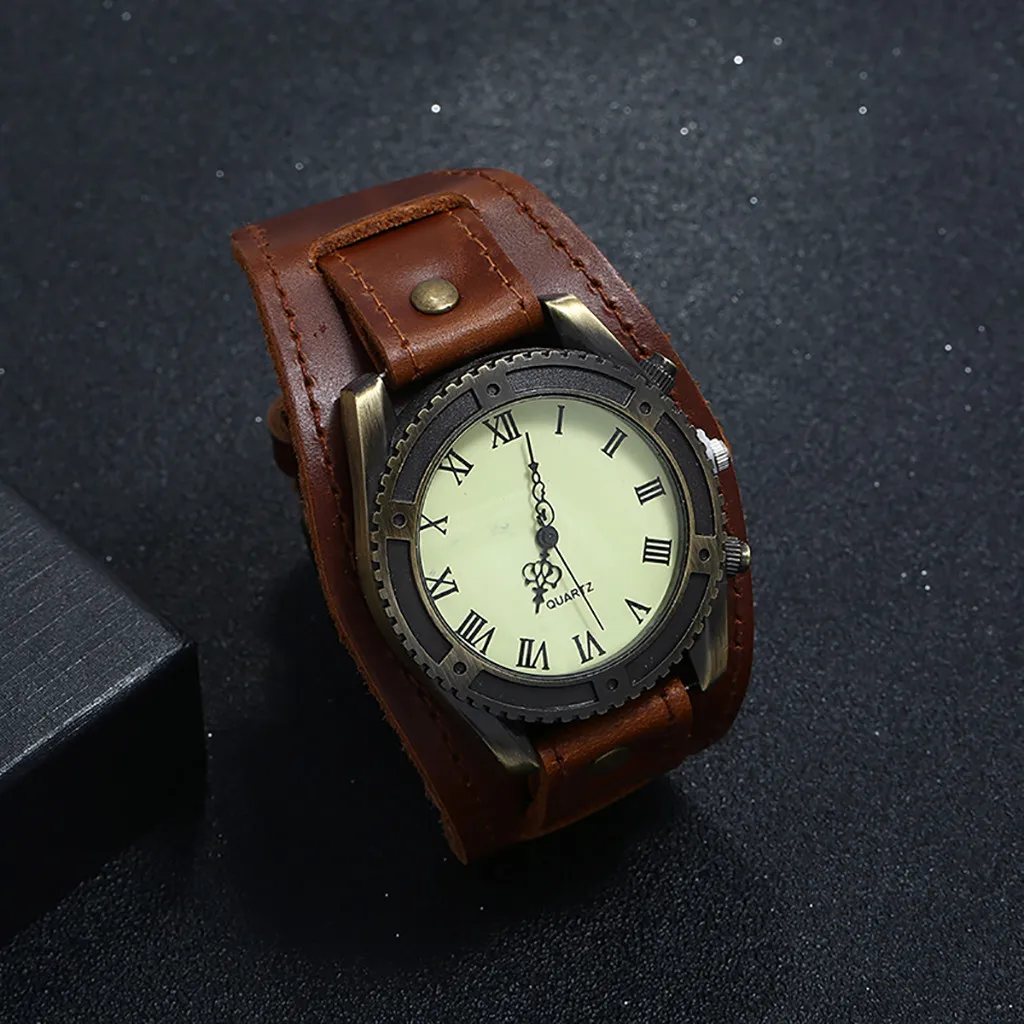 Men Punk Retro  Fashion Pin Buckle Strap Leather Watch