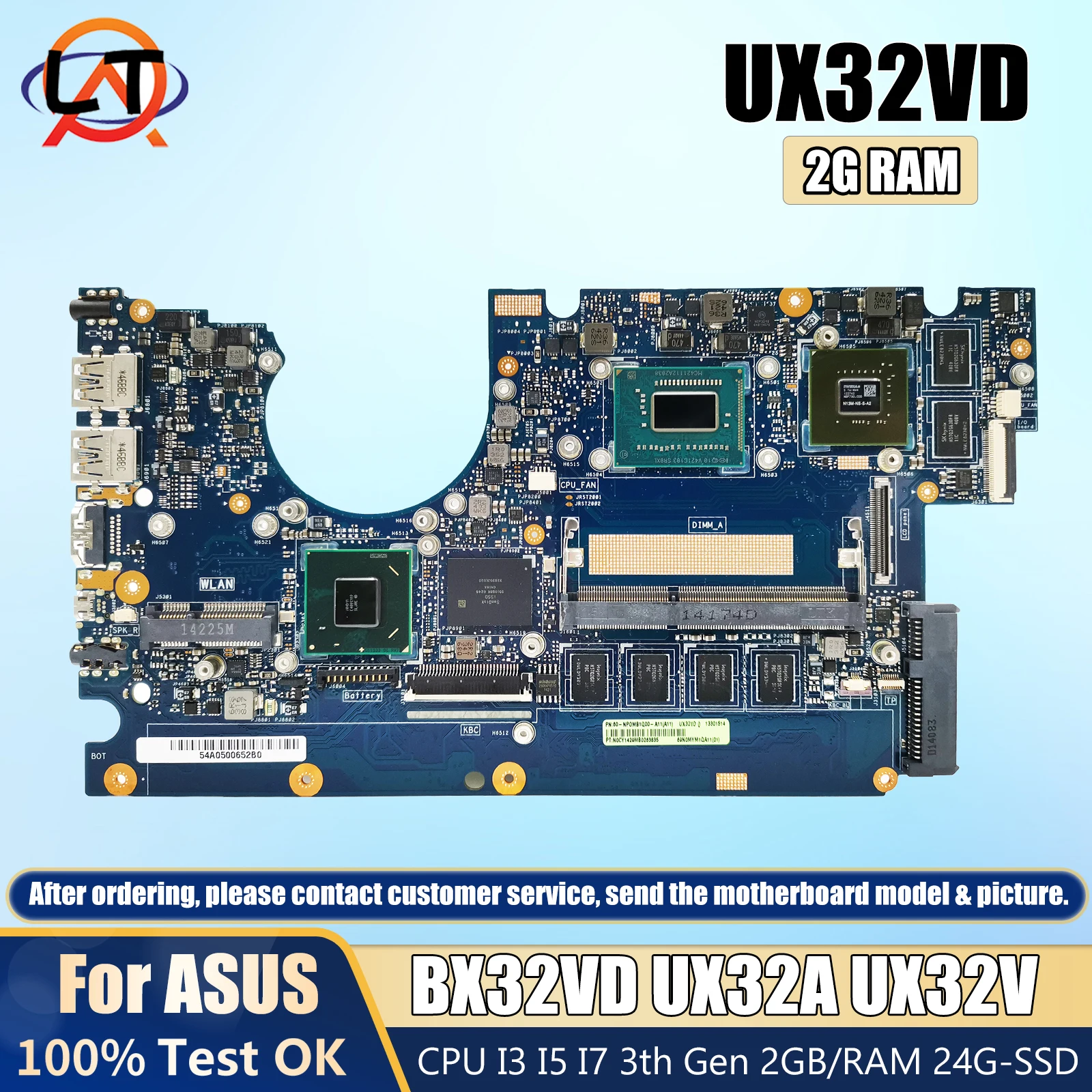 mainboard para asus zenbook bx32vd ux32a ux32v ux32 laptop placa mae cpu i3 i5 i7 3 geracao 2gb ram 24g ssd gt620m ux32vd 01