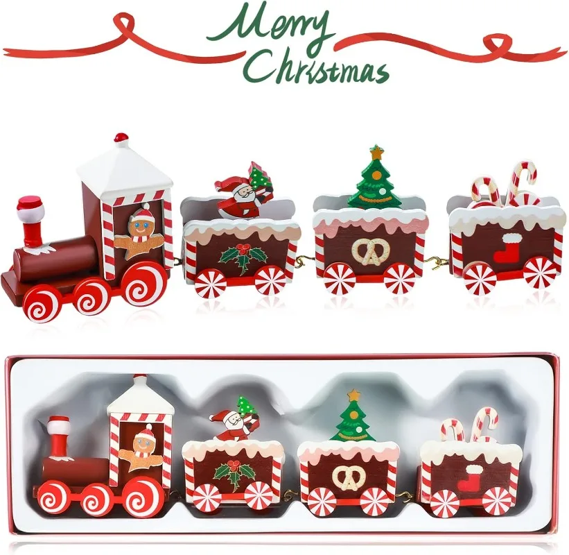 Weihnachtszug, bemalte Weihnachtsdekorationen aus Holz, Mini-Weihnachtsbaumzug, Weihnachten, Tischdekoration, Partydekorationen – Detail 6