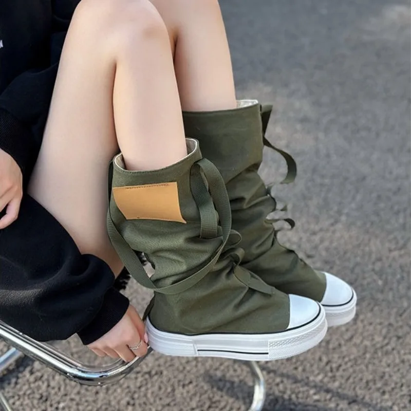 

Women Boots New High Top Canvas Shoes Women Fashion High Quality Trouser Barrel Stacking Boot Breathable Comfort Shoes for Women