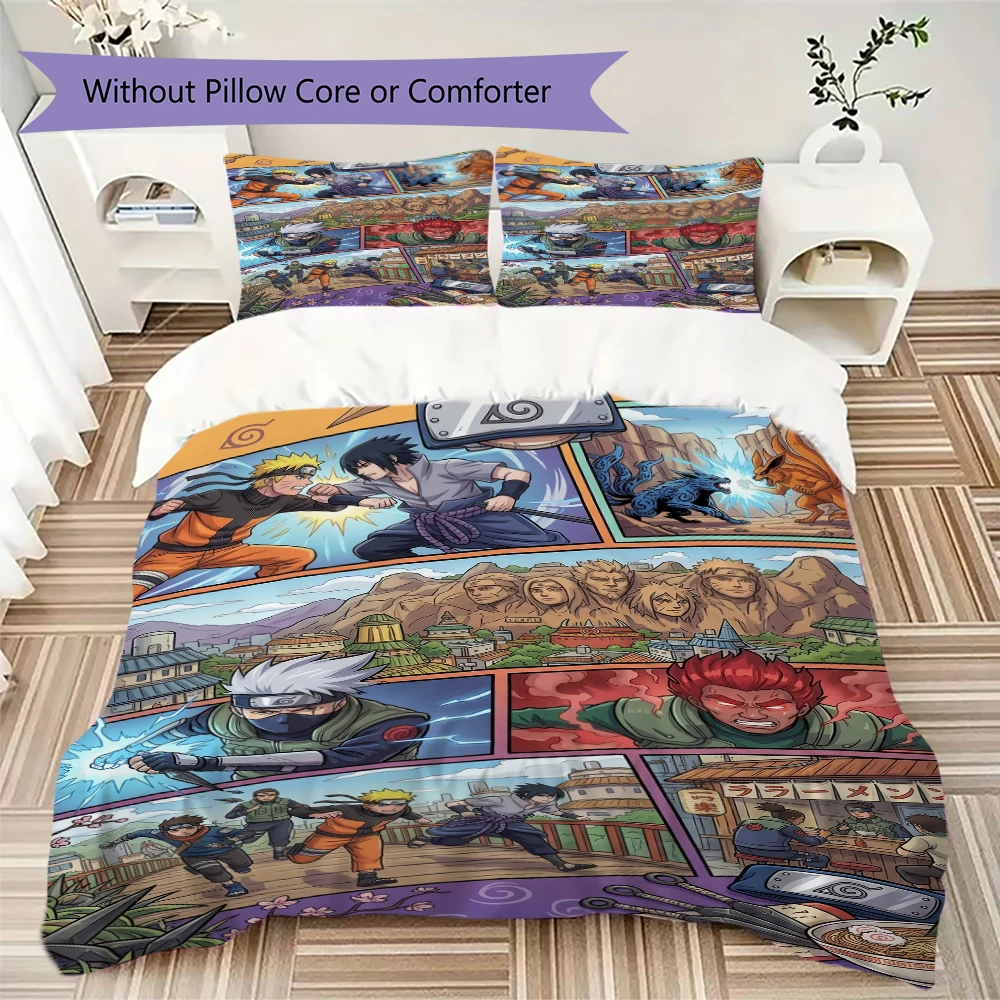 Naruto Pillowcase & Duvet Cover Set Patterned Anime Bedding for Bedroom Decor Ideal Gift for Anime Lovers.-Xin