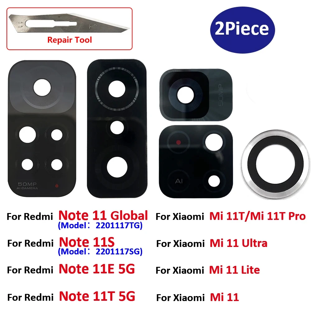 

2Pcs，NEW Rear Back Camera Glass With Glue Adhesive For Xiaomi Mi 11 Ultra Lite 11T Pro Redmi Note 11E 11S 11T 5G 11 Pro 4G 5G