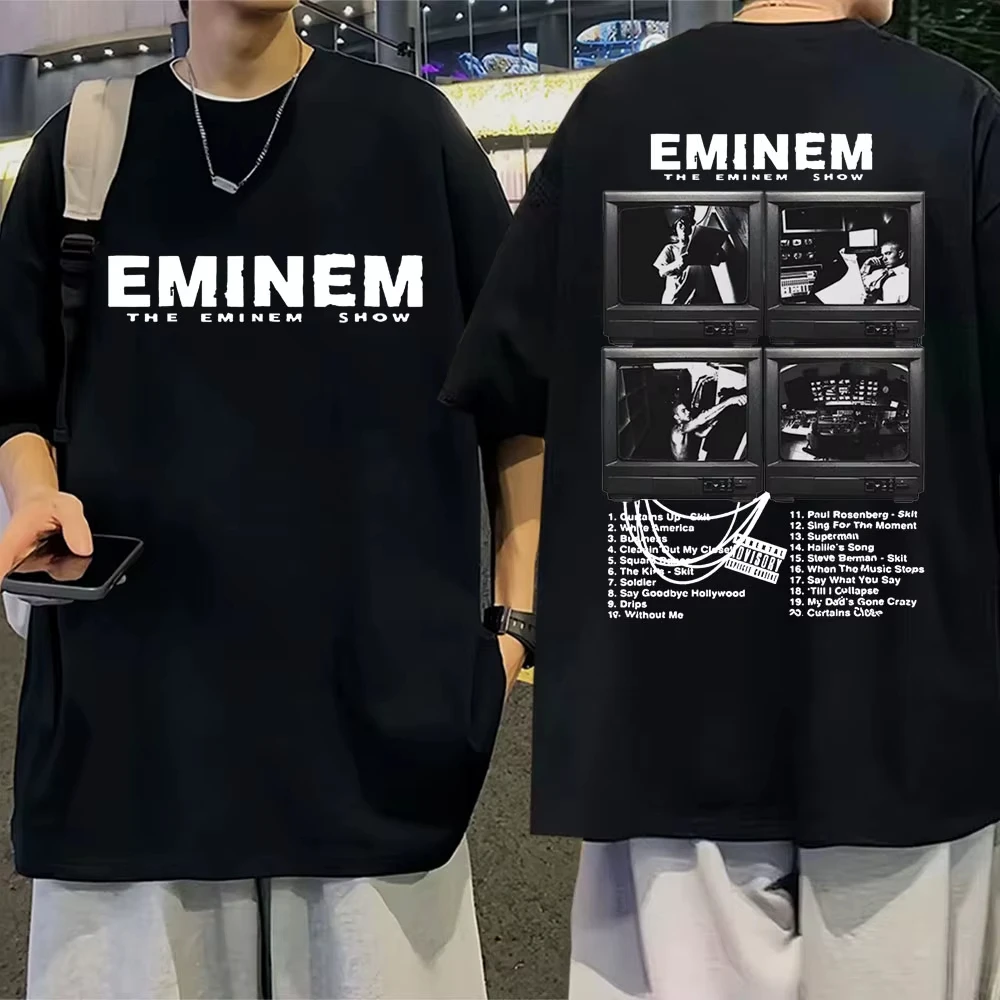 Rapper Eminem Music Album T Shirt World Tour Gift for Fan Graphic T-shirt Men Women Vintage Oversized Classic Tshirts Streetwear