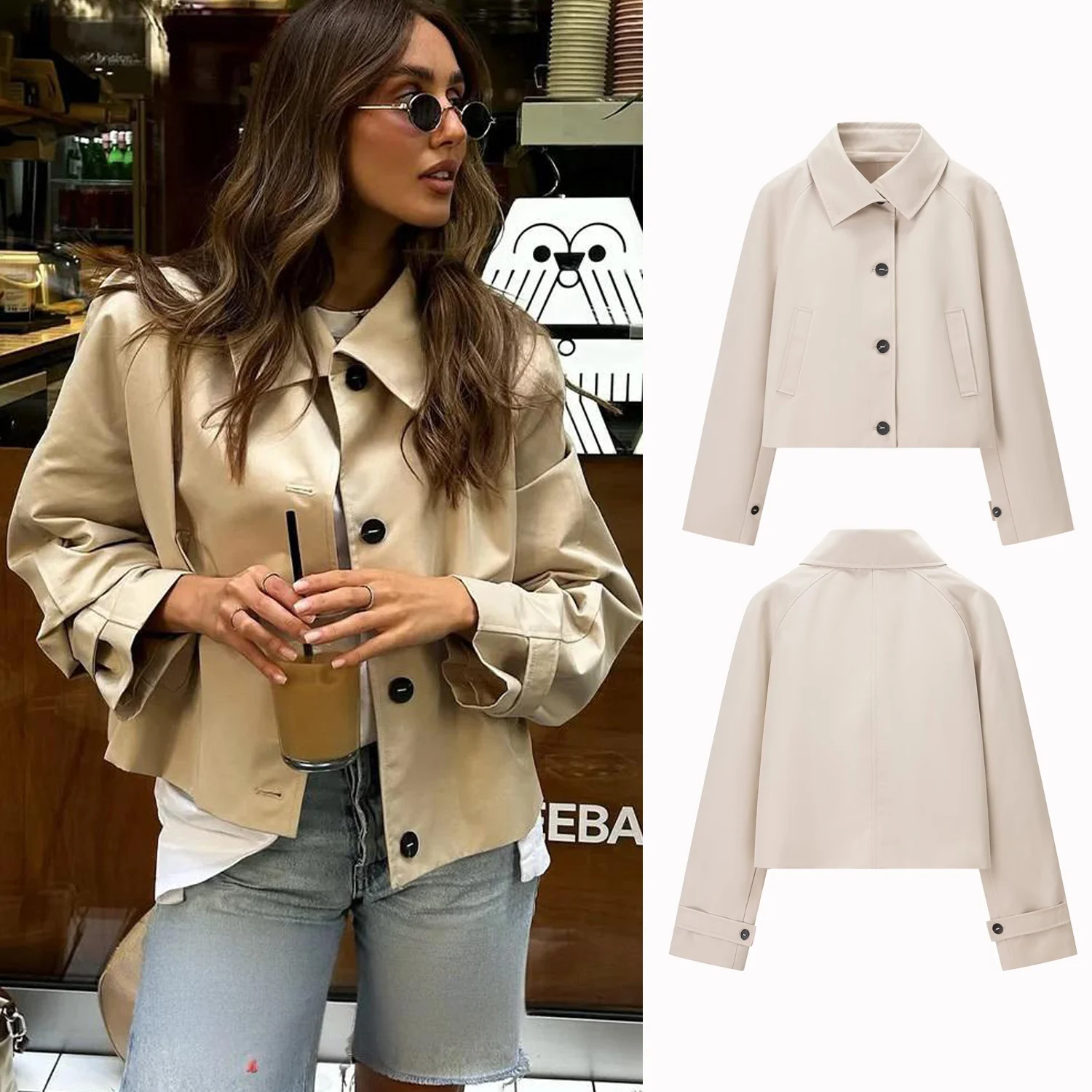 

Осенняя женская одежда, короткая ветровка, куртка с отложным воротником и длинными рукавами, простой универсальный женский плащ, уличная одежда