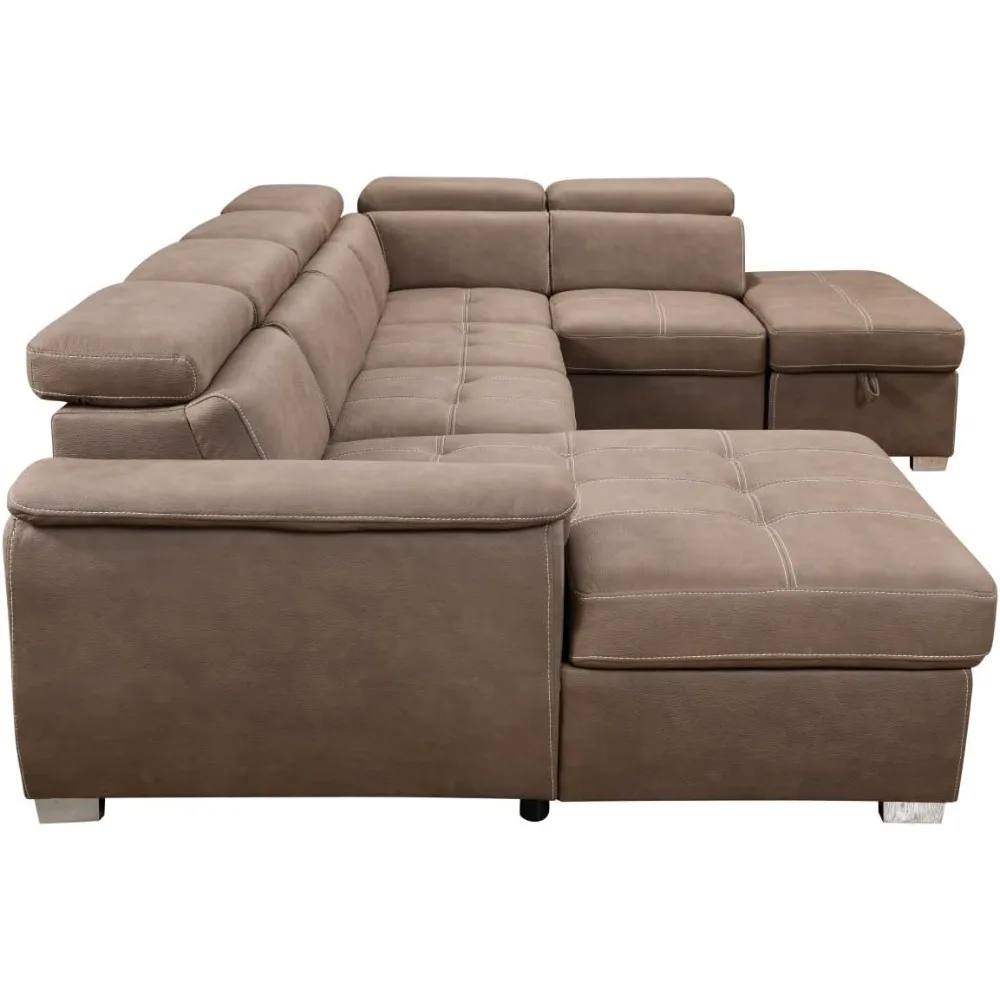thsuper 127'' microfiber oversized u shaped sectional sleeper sofa couch with pullout bed, 7 seat couches with adjustable headre