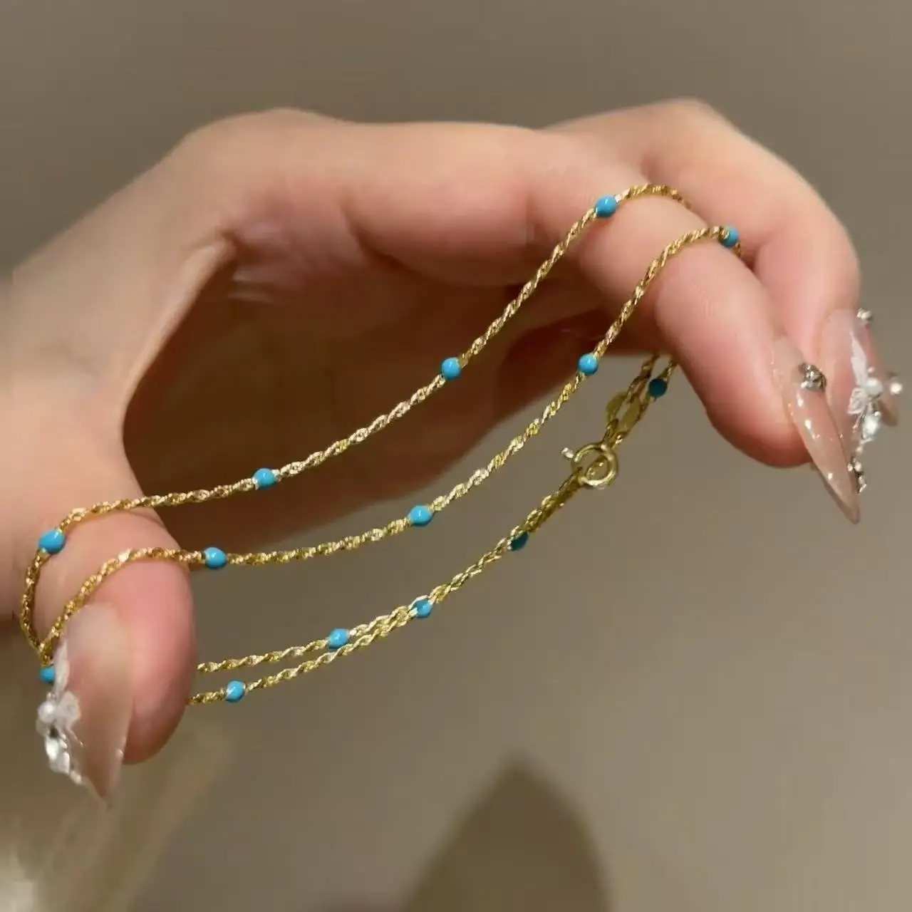 

Fashion Modern 18k Gold Filled Turquoise Beads Rope Sweater Chain Necklace for Women Luxury Tarnish Free Neck Choker Men Jewelry