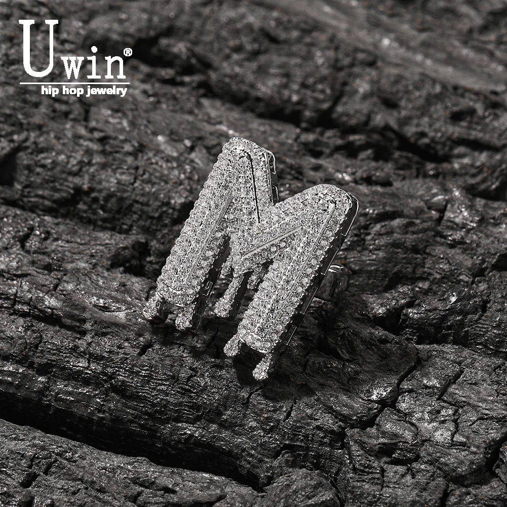 

Uwin Custom Initial Letter Ring Prong Setting Cubic Zircon Alphabets Resizable Rings For Men Women Fashion Hip Hop Jewelry Gifts