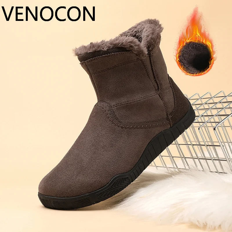 VENOCON Barefoot Wide Toe Box Short Plush Flat Zero Drop Warm Sole Comfy Winter Snow Sneakers Boots Shoes For Men Man Woman
