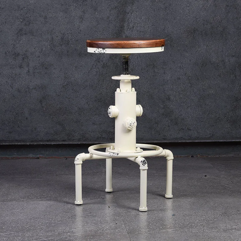 

American industrial style bar chair retro solid wood wrought iron creative fire hydrant bar chair rotating lifting adjustable ba