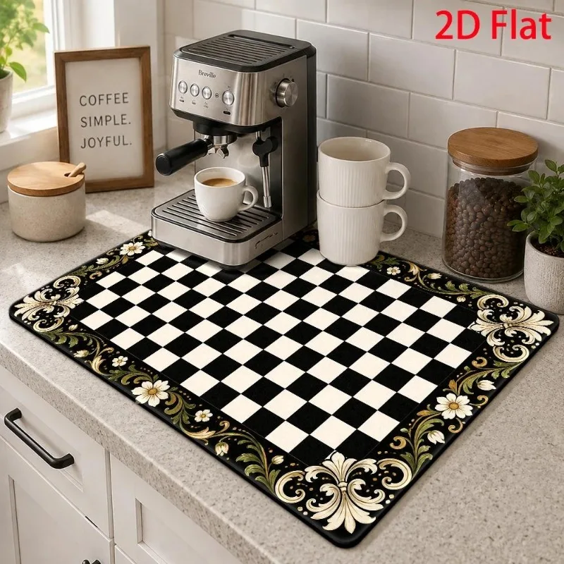 Super Absorbent Mat 2D Flat Autumn Coffee Moment Pad Dish Drying Cushion Thanksgiving Pumpkin Pie Placement Table Mat