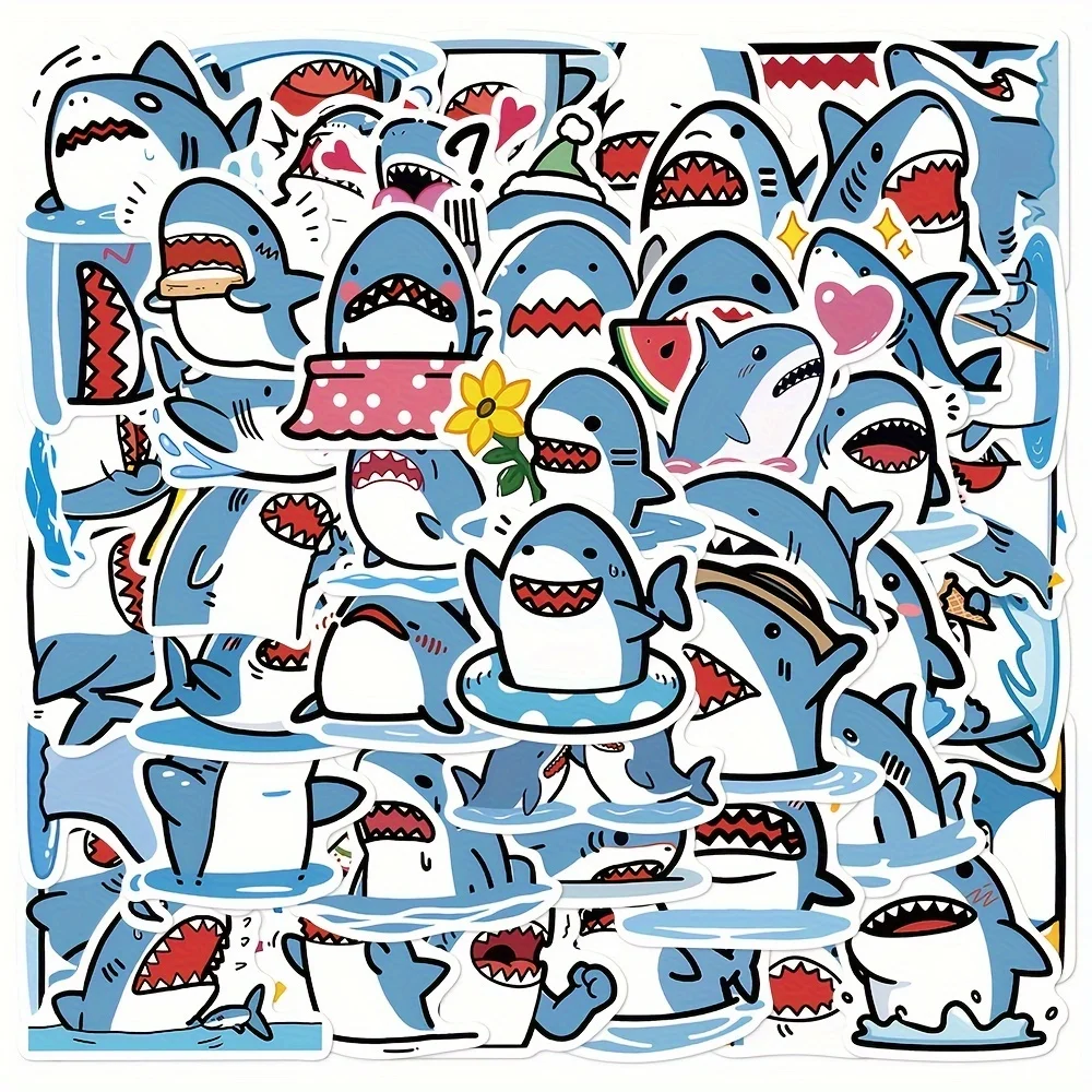 50pcs Cute Shark Stickers Vinyl Cartoon Ocean Animal Decals Cool Laptop Skateboard Water Bottle Stickers Scrapbooking DIY Crafts