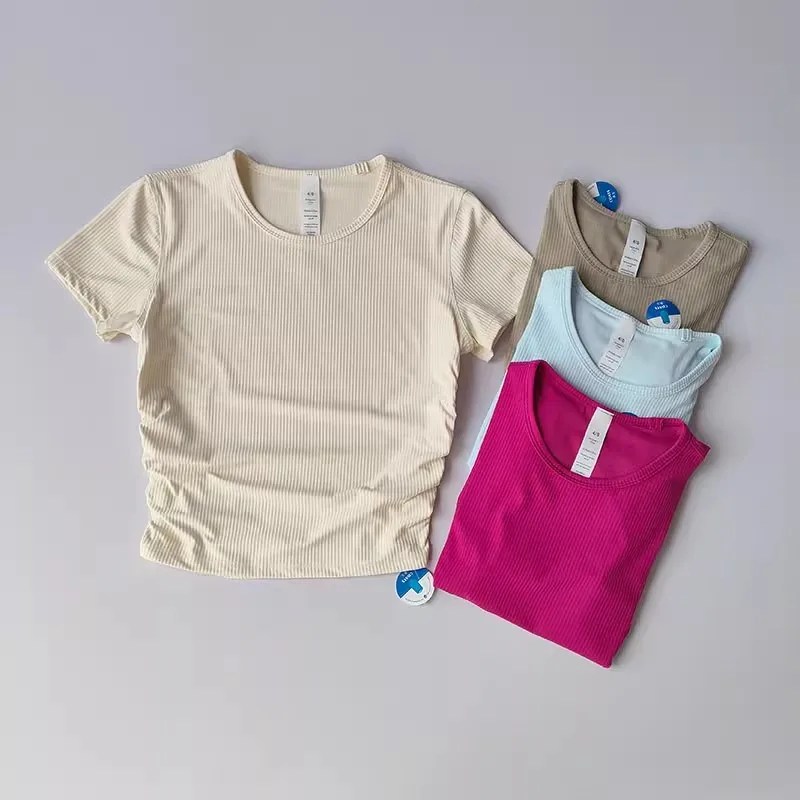 

Women Seamless Yoga T-Shirt Ribbed Sports Shirt Breathable Gym Tops Sport Blouse Shirt Short Sleeve Running T-Shirt Yoga Shirts