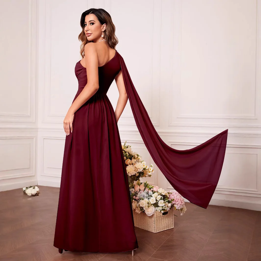 Ele جديد الصيف عبر الحدود المرأة الدكتور الحرير جورجيت غير المتكافئة طوق ثوب مسائي منخفضة الخصر المخملية النسيج