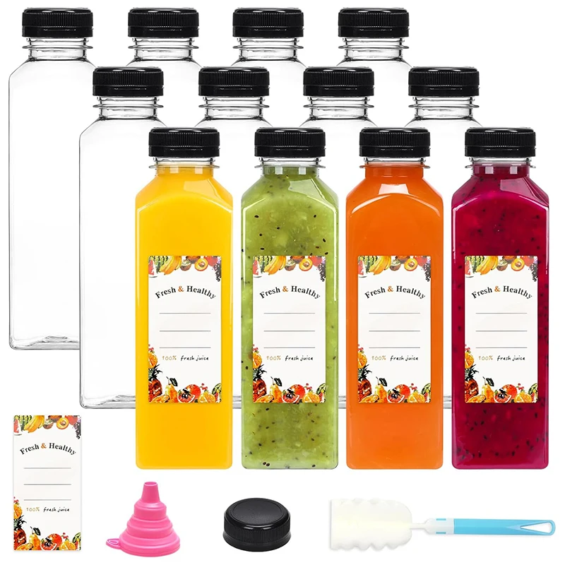 Botellas de jugo de 500ML con tapas Botellas reutilizables vacías transparentes con embudo de cepillo y etiquetas para batidos y otras bebidas YY177