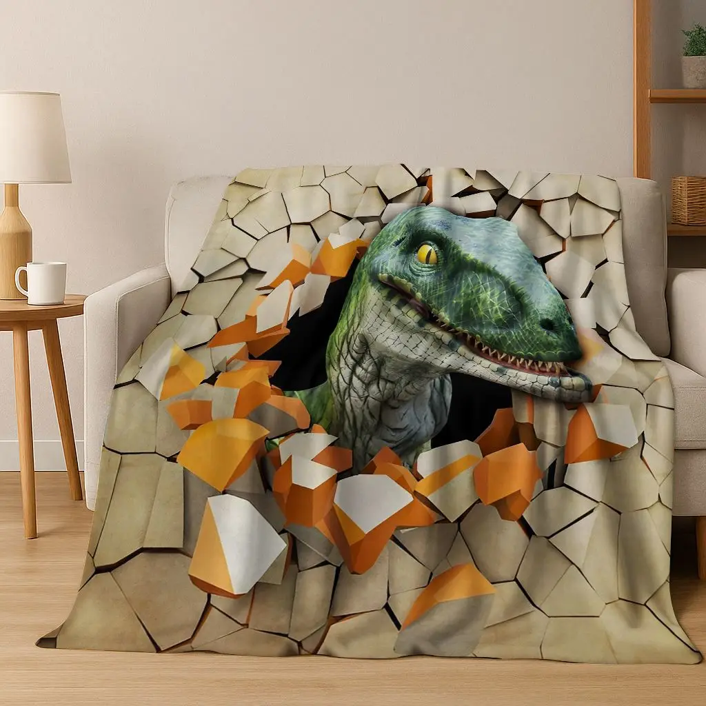 3D Illusion Breaking Wall Dinosaur Animal Series Flannel Blanket,Cozy Soft Throw Blanket for Home Bedroom Bed Sofa Cover Kids
