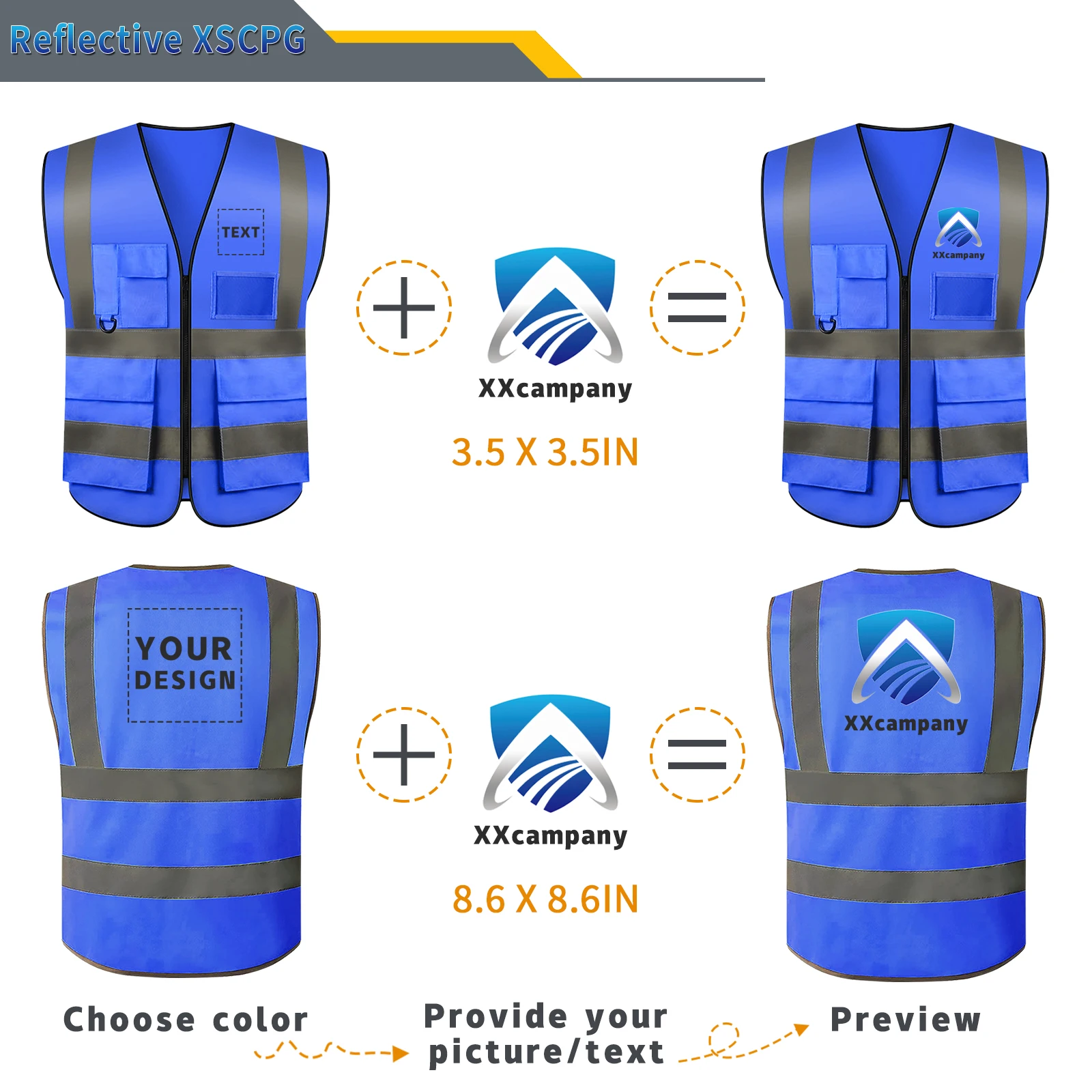 5 pack Custom Your Text Logo Reflective Vest Safety Vest Construction Work Traffic Vest ANSI Class 2