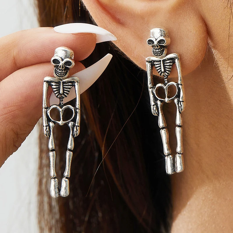 Vintage Halloween Skull Skeleton Drop Earrings for Women Fashion Punk Charm Metal Dangle Earring Statement Jewelry Gift