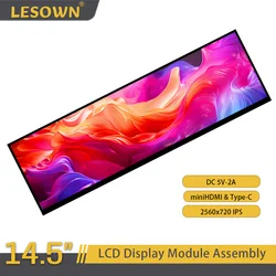 LESOWN Long Strip Display 14.5 inch 2560x720 IPS LCD Screen 1500:1 USB C HDMI Touch Module for Windows Laptop Digital Signage