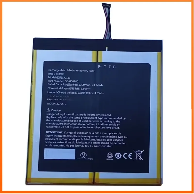 3.85V 6300mAh DR-A036 Battery for Amazon Kindle Fire HD 10.1 9th M2V3R5 Tablet Computer Compatible A2110 58-000280 Batteries