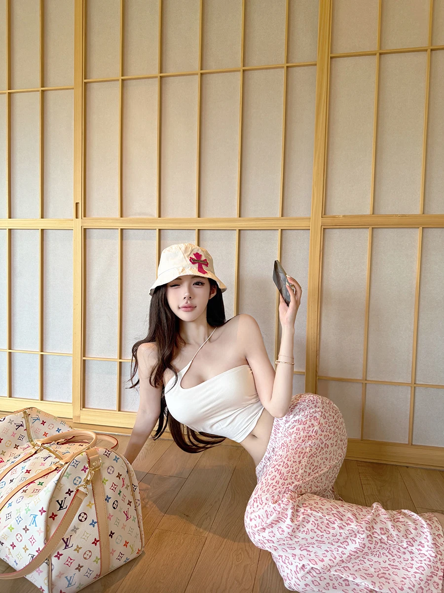 

Hot Girl Casual Pants Women Summer American Retro Pink Loose Wide Leg Straight Leg Pants Comfortable l Waist Polyester