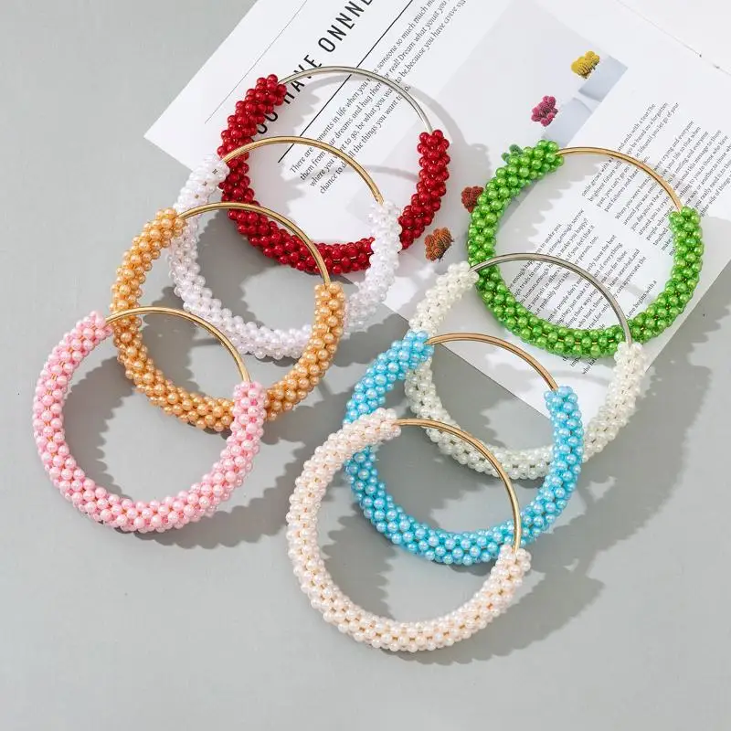 DIY Exquisite Pearl Round Bag Handle Metal Ring Braided Colorful Beads For Women Handbag Purse Frame Handmade Bag Accessories