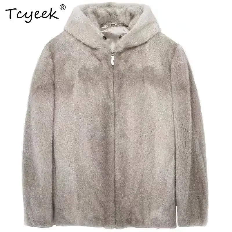 Tcyeek Natural Mink Velvet Coats Man Warm Winter Jacket Sliver Blue Whole Mink Real Fur Coat Men Clothing Fashion المنك رجالي