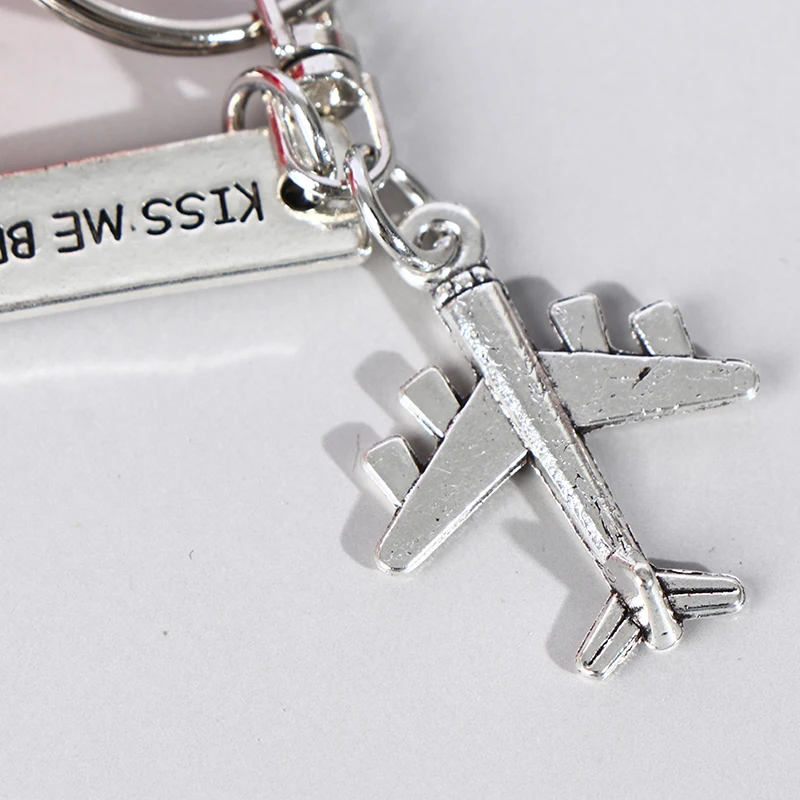 Flight Keychain Set kiss me before crew drive safe Aircraft metal carving DIY Pendant For Men Women Car Bag Key Ring