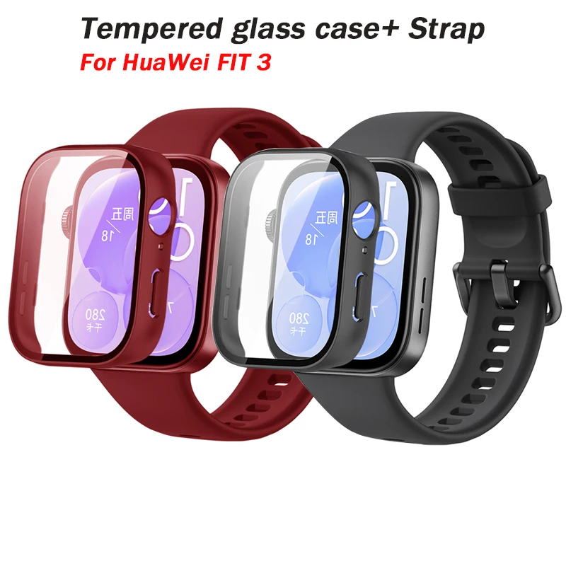 Tempered glass case+band For Huawei Watch Fit 3 Strap silicone sport bracelet for Huawei Fit3 Replacement watchband Accessories