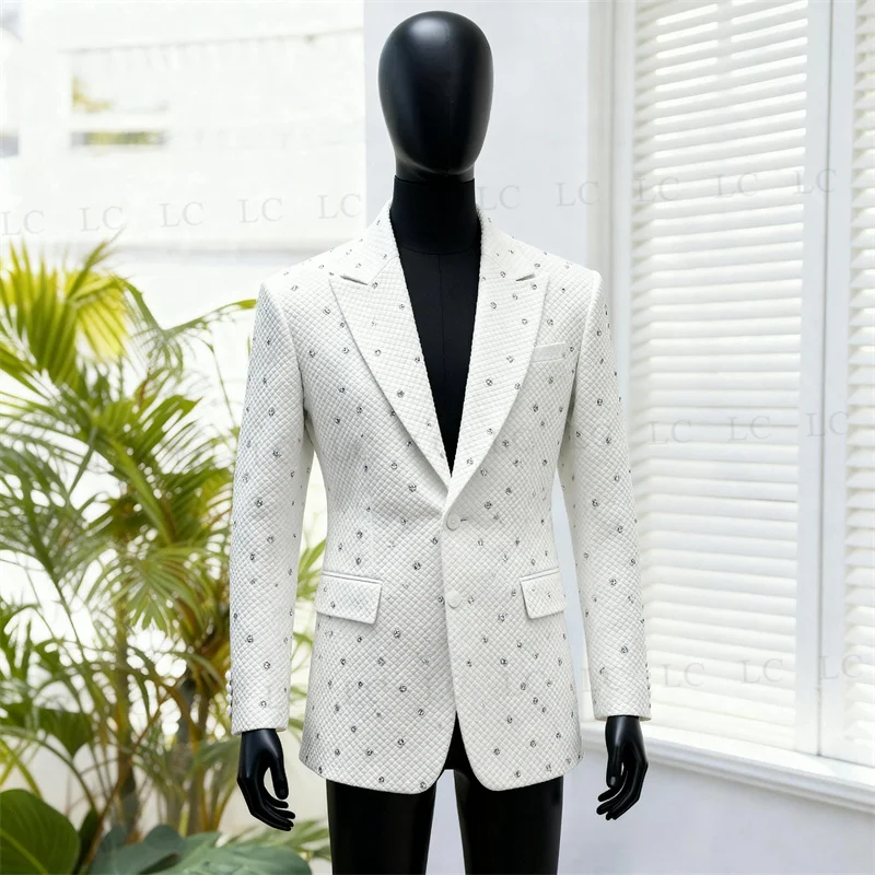 

Классические ромбовидные бусины на одной пуговицеМужские костюмы из 2-х предметов Блейзер Брюки с остроконечными лацканами Формальная работа Выпускной бал Свадьба Жених Плюс размер на заказ